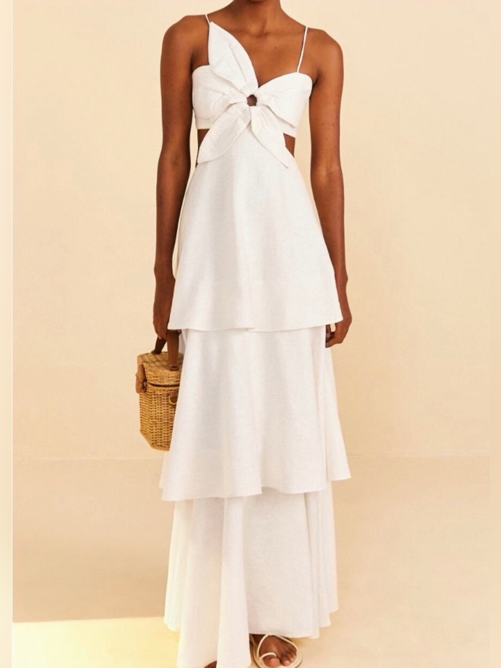 Off white floral open back maxi dress